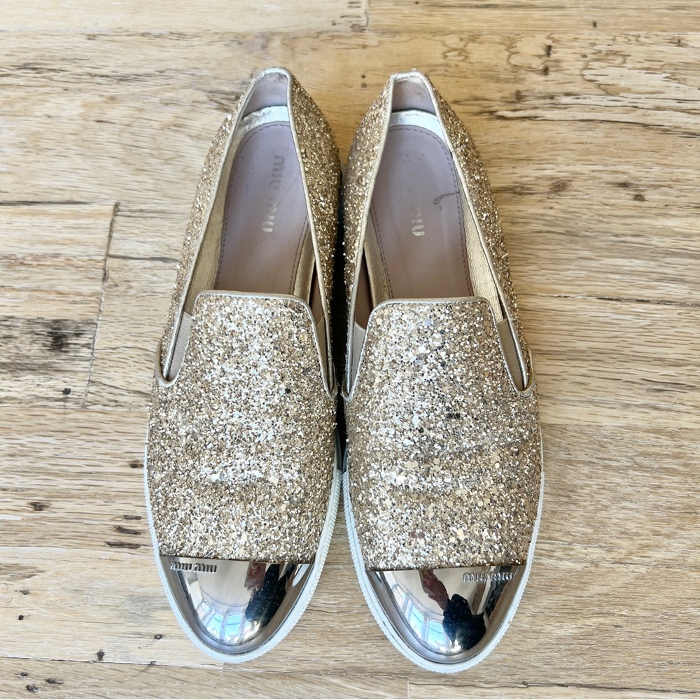 Miu Miu Gold Glitter Sneakers